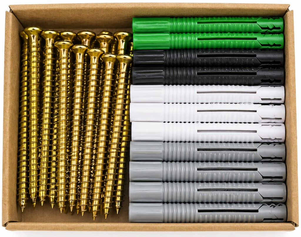 Fixing kit screws and wall plugs